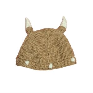 Scandi Girl Wool Viking Hat Fleece Lined Knit Horns‎ Unisex Activewear